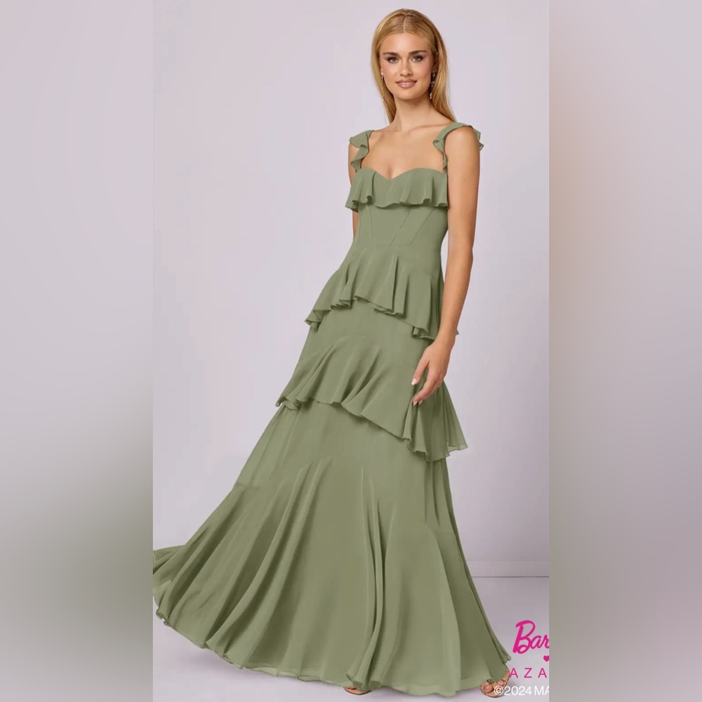 Azazie pistachio Layered Maxi Dress